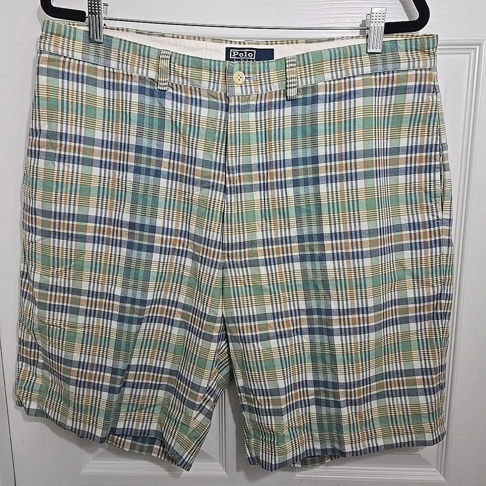 Vintage Polo Ralph Lauren‎ Shorts Mens Size 38w Green Multicolor Madras Plaid